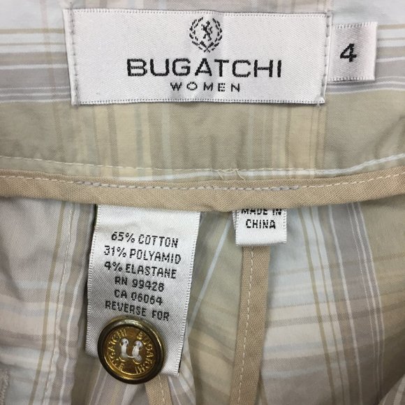 BUGATCHI Multi Color Plaid Gold Logo Button Bermuda Shorts/Cropped Pants - Picture 2 of 8